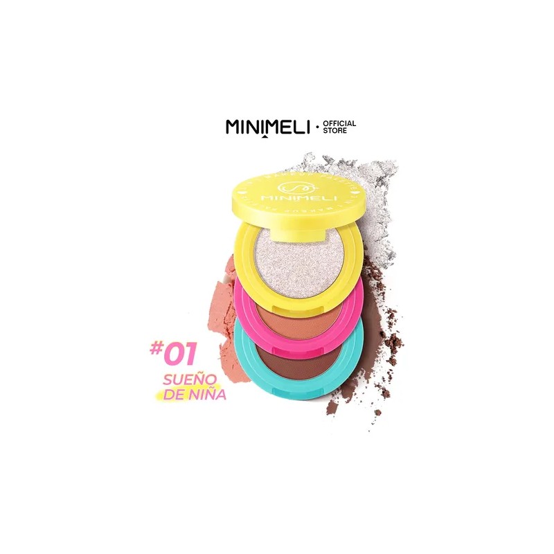 Minimeli 2pcs Kit Paleta 3en1 Rubor Iluminador Y Base Matte