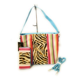 CT Zebra Tiger Serape Aztec Stripes Messenger Bag Crossbody Purse Wallet Set Blue Jp