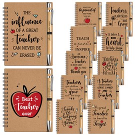 Pasimy 36 Sets Christmas Teacher Appreciation Gifts Bulk Spiral Notebooks and Pens Thank You Teacher Mini Pocket Journals with Bamboo Pens Inspirational Kraft Notepads for Women Birthday Gift(Classic)
