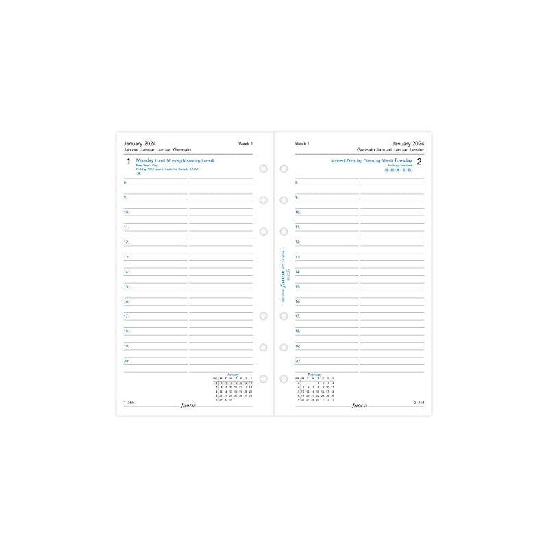 Filofax Personal day per page 5 language 2024 diary, White