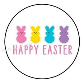1.5" Inch Happy Easter Peeps Stickers - Happy Easter Stickers - Easter Stickers Envelope Seals Labels - D #AA61RK (30 Pcs)