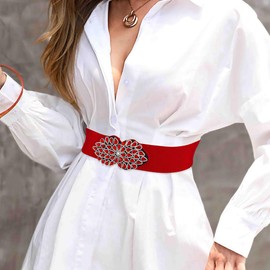 Bohend Crystal Flower Elastic Belt Wide Stretchy Belt Rhinestone Cinch Belt for Dress Vintage Waist Belt for Women and Women, d