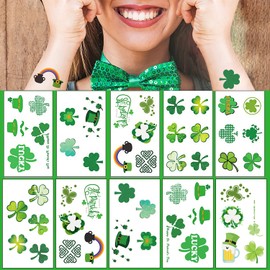 St. Patrick's Day Temporary Tattoos Sticker Green Clover Hat Tattoo sticker 20 Sheets 125 Patterns Body Temporary Tattoos Decorative Stickers for Saint Patrick's Day Party Favor Decoration
