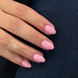 Baby Pink False Nails Short Oval, SXVME Simple Acrylic Press on Nails Short, Pink Fake Nails Short, Natural Glue on Nails Short Almond, Solid Gel Full Cover Stick On Nails For Women Daily Wear