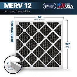 BNX TruFilter 20x20x1 MERV 12 Odor Defense (6-Pack) AC Furnace Air Filter with Activated Carbon - MADE IN USA - Pleated Air Conditioner HVAC AC Furnace Filters - Removes Odor, Mold, Bacteria, Smoke