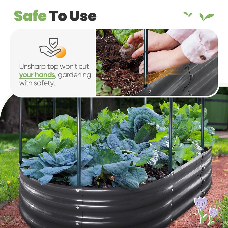 KING BIRD Raised Garden Bed with Cover Galvanized Oval Planter
