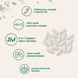 L-arginina 1600 Mg Con L-citrulina, 240 Tabletas Biseladas
