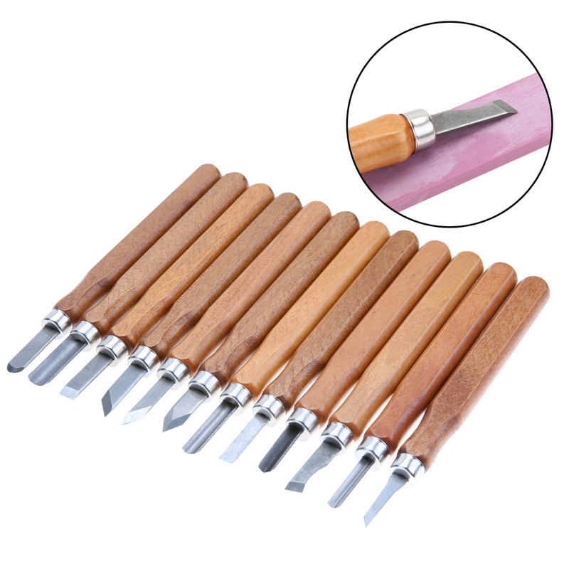 12Pcs Woodcut Knife Set Hand Wood Carving Chisels DIY Woodworking