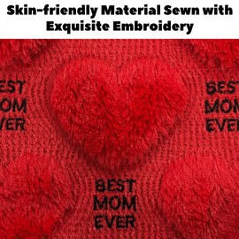 OECTVD Mothers Day Pillow Covers 18x18 Best Mom Ever Embroidered Throw Pillow Covers Red Heart Soft Plush Faux Fur Wool Pillowcase Birthday for Mum Wife Sisters Nana Home Decor