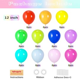 Voircoloria Balloons, 66pack 12inch Assorted Color Rainbow Latex Party Balloons for Wedding, Birthday, Graduation, Bridal Shower, Baby Shower, Gender Reveal, Anniversary Party Decorations