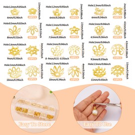 Boutigem 255 Golden Flower Metal Bead Caps, 6-11mm, Iron, Multi-Petal Floral Spacer End Caps for DIY Crafts Earring Bracelet Necklace Pendant Jewelry Making