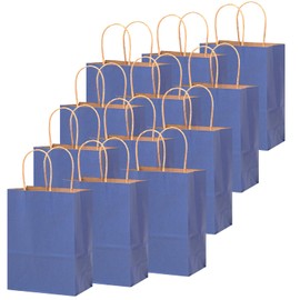 qiqee 50-Packs Gift Bag with Handles Bulk Kraft Deep Blue Paper Bags Multiple Uses (8.3"x3"x6"inch Small Size)