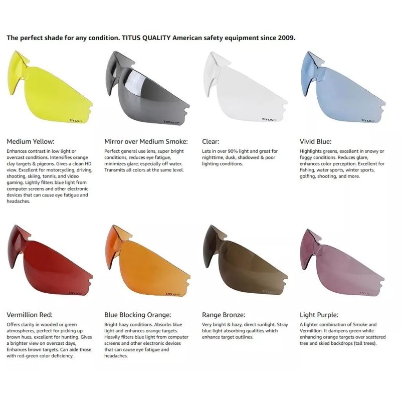 Titus 8 LENS CHANGEABLE SHOOTING SAFETY GLASSES EYE PROTECTION MULTI-LENS