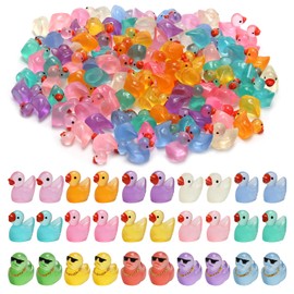 TENTHPEO 120 Pcs Mini Ducks, Colorful Mini Resin Ducks Tiny Duck Glow in the Dark Little Duck for Fairy Garden, Luminous Aquarium Decor, Tiny Homes, DIY Craft Kit