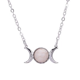 COLORFUL BLING Opal Triple Goddess Moon Symbol Pendant Necklace Healing Crystal Natural Stone Sailor Moon Crescent Pendant For Women-White