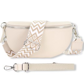 Blade Bum Bag Women's Genuine Leather, Stylish Belt Bag Women with 2 Patterned and Leather Removable & Adjustable Wide Belts, Crossbody Bag Women, High-Quality Chest Bag for Women, Cream-2, bum bag