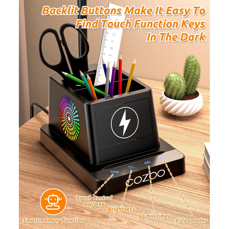 Desk Lamp with Wireless Charger, COZOO LED Desk Lamps for