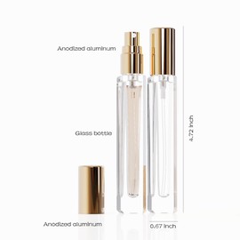 Jagolain Mini Glass Spray Bottles, 10ml, 6 Pack, Fine Mist Refillable, Portable Travel Perfume Atomizers (Golden)