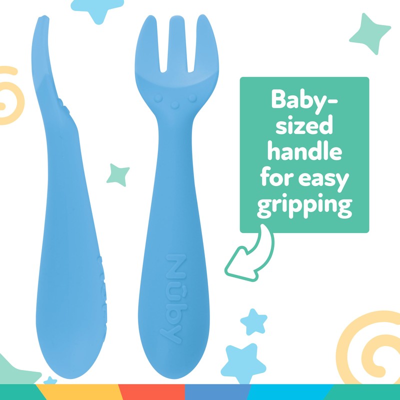 Nuby Silicone Easy Grip Fork & Spoon Set, 12+m in