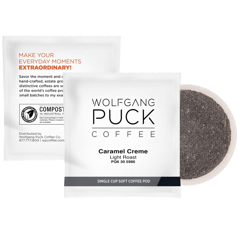 Wolfgang Puck Coffee, Caramel Cream, 9.5 Gram Soft Pods, 18