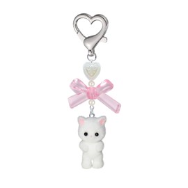 Agromusk Cute Cat Keychain,Fuzzy Kitty Cat Decor Gifts for Cat Lovers Girlfriend Y2K Heart Bow Ornament Pendent Women Girls Kawaii Cat Charms for Bags Backpack Wallet