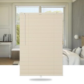 SEEYE Cordless Mini Blinds Aluminum Venetian Blind Horizontal Window Shades, 1" Slat Size - Rooming Darkening Blinds Anti-UV & Waterproof for Bedroom, Office, Easy to Install, 18" W x 64" H, Beige