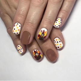 Fall Press on Nails Short Square Fake Nails Colorful Glossy Full Cover Glue on Nails Artificial Thanksgiving Turkey Nails Circular Dots False Nails Autumn Stick on Nails for Women DIY 24 Pcs