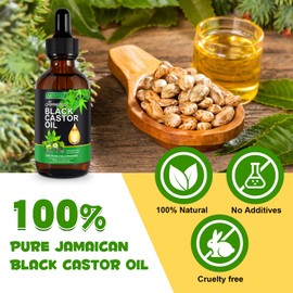Jamaican Black Castor Oil,60ML Massage Oil for Aromatherapy, 100% Pure Natural Cold Pressed Organic Castor Oil, Stimulate Growth for Hair, Eyelashes, Eyebrows, Skin Moisturizer & Hair Oil and Body Oil