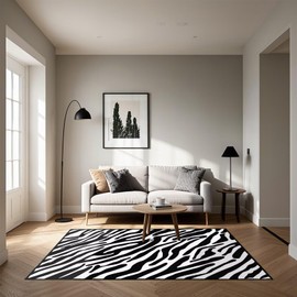 HOJOMACA Zebra Rug, 5×7ft, Cute Faux Black and White Print Carpet, Non-Shedding Easy Care, for High Traffic Areas, Living Room, Bedroom,Home Office