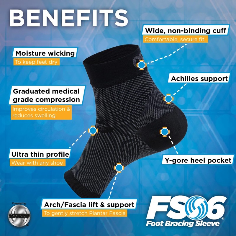 OrthoSleeve FS6 Foot Bracing (Single Sleeve) Treats Plantar Fasciitis, Achilles