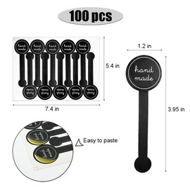 Handmade Food Baking Label Stickers - 100pcs Long Seal Labels for Retail Package, Black Bakery Sealing Labels, Tamper-Proof for Lollipop, Candy, Bread