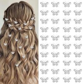 YISSION 40 Pcs Mini Rhinestone Butterfly Hair Clips Cute Silver Hair Pins Small Decorative Hair Clips Wedding Hair Barrettes Bridal Hair Accessories for Girls Women