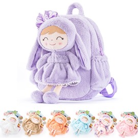 Gloveleya Bunny Toddler Backpack Plush Bag Baby Gift for Girl 2+ Years Old with Detachable Purple Rabbit Doll 11 Inches