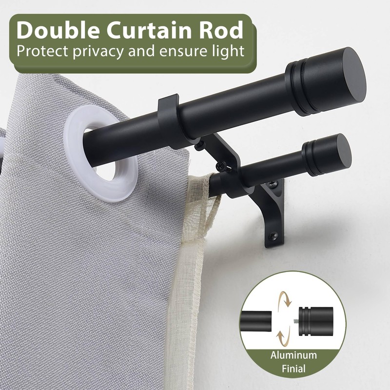 Double Curtain Rods 36-72 Inches for Windows, 1 Inch Diameter