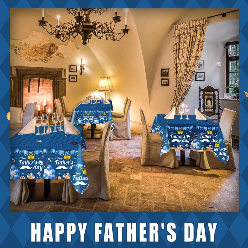 3PCS Fathers Day Disposable Tablecloth - 108" × 54", Happy