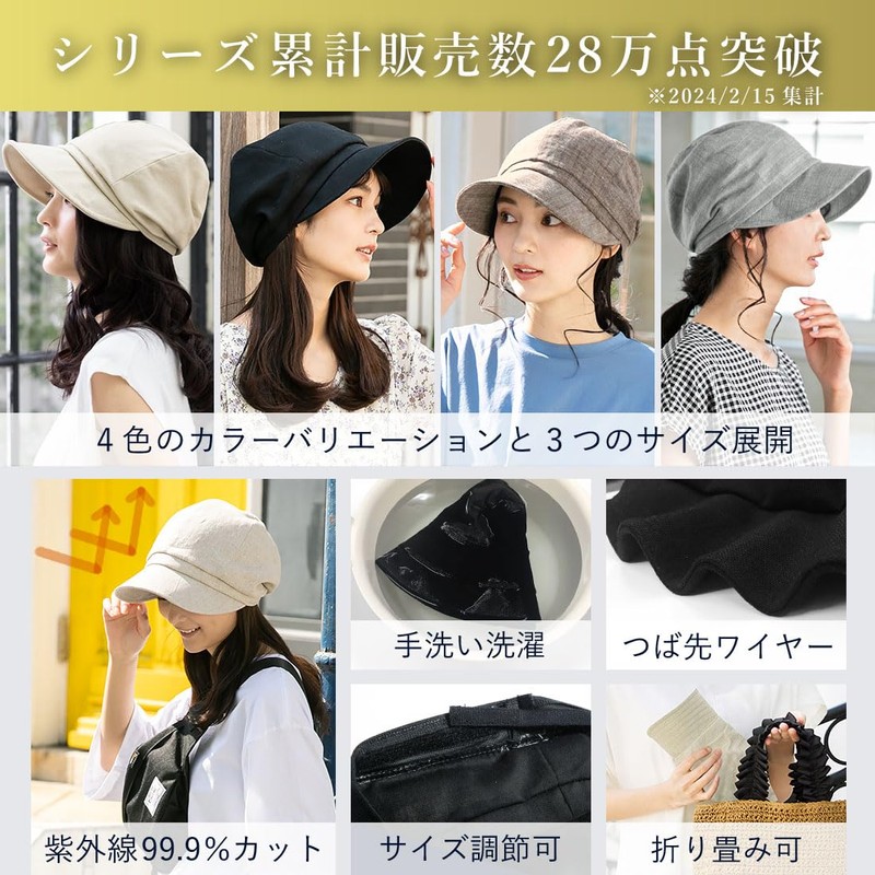 QUEENHEAD Women's Hat, UV Protection, Large Size, Fluffing Casket, Small