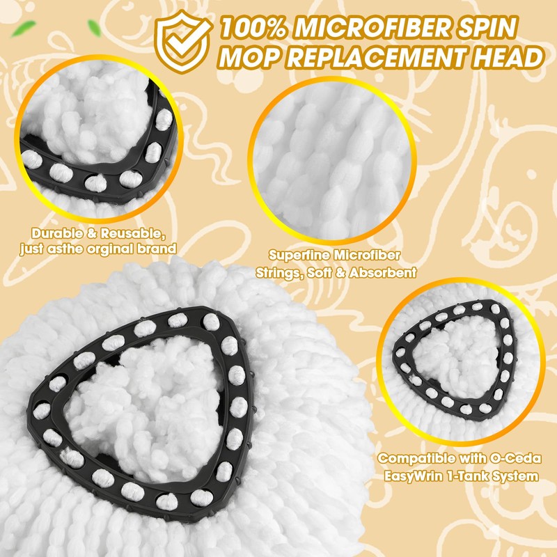 3 Pack Spin Mop Replacement Heads,100% Microfiber Spin Mop Refills