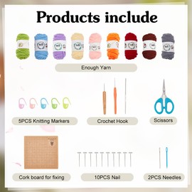 ORIGACH 12 Set Crochet Daisy Flower Granny Square Crochet kit for Beginners Adult, 6 in 1 Handmade Crochet Coasters kit Complete Knitting Kit with Step-by-Step Video Tutorials Yarns Crochet Hook