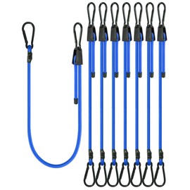 8 Pcs 48 Inch Adjustable Carabiner Bungee Cords with Hooks, Easy to Adjust from 7" to 48", Blue Bungee Straps with UV-Resistance & Superior Elasticity for Cargo, Bike, Luggage, Carts, Truck, etc