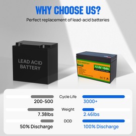 ECO-WORTHY 12V 10Ah Lithium LiFePO4 Deep Cycle Battery with 3000+ Cycles, Built-in BMS, Perfect for Fishfinder, Lighting, Power Wheels, Lawn Mower, Cyberpower UPS, Back Up Power