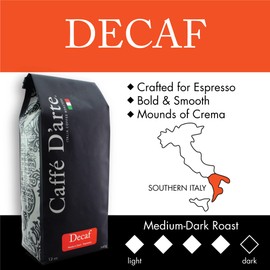 Caffe D'arte Decaf Whole Bean Espresso Coffee, 12 Ounce