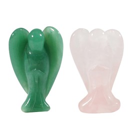 Soulnioi 2 Pieces 1.5 Inch Guardian Angel Crystal Figure Natural Pocket Healing Statue Reiki Quartz Stone (Pink Crystal + Green Aventurine) for Meditaion Home Doctor