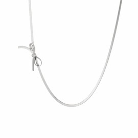kkjoy Elegant Bow Choker Snake Chain Necklace Stainless Steel Ribbon Bow Tie Necklace Trendy Prom Bowknot Jewelry for Women Charming Ladies (Silver)