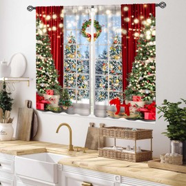 TKUYO - Cortinas para árbol de Navidad, Año Nuevo, Invierno, Bosque de Nieve, Feliz Navidad, decoración de fiesta, decoración de ventana, tratamientos para recámara, sala de estar, cocina, baño, 2