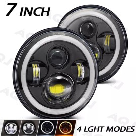 AQJ 2x Fit Mack R Series 7'' Inch Round LED Headlights Sealed Hi/Lo Beam w/DRL Light