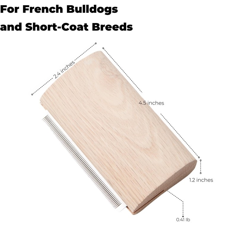 French Bulldog Brush for Shedding, Palm-Grip Wooden Grooming Comb