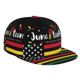 AKMCBSH Juneteenth Freedom Day Snapback Hat, Black with Stars and Stripes, Adjustable Flat Bill Baseball Cap for Women Men