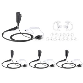 zeadio Surveillance Covert Air Acoustic Tube Headset, Push-To-Talk Microphone Headset with Earmold Earpiece for Motorola Multipin Two Way Radio Walkie Talkie (Pack of 4)