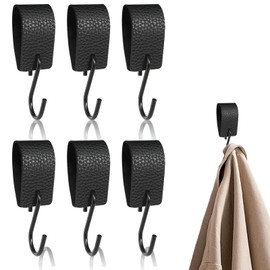VARKAGE Pack of 6 Hooks for Clothes Rail, Clothes Hook Rail with Leather Loop, S Hooks, Clothes Rail for Wardrobe, Clothes Rail, Kitchen, Bathroom