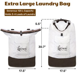 ELFULLY Backpack Laundry Bag, 125L Extra Large Travel Laundry Backpack, Waterproof Oxford Fabric Hamper Bag with Shoulder Straps, Extendable Dirty Clothes Bags for College Laundromat Apartment, Khaki